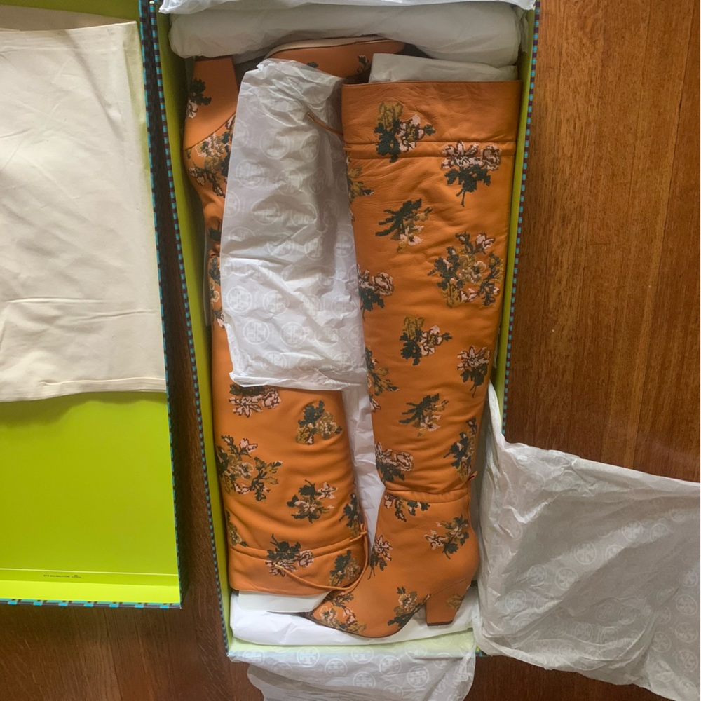 NWB Tory Burch Lila 90 Gathered Embroidered OTK Boot - Picture 7 of 9